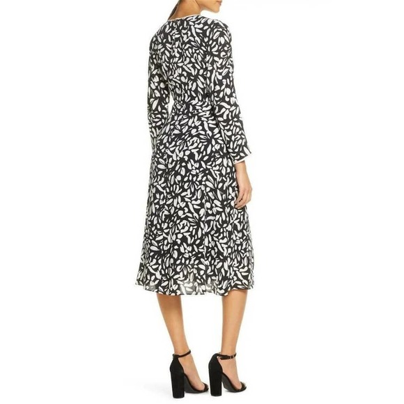 NWOT Eliza J True Wrap Petal Print Dress Black White Cinched 3/4 Sleeve … - Picture 11 of 16